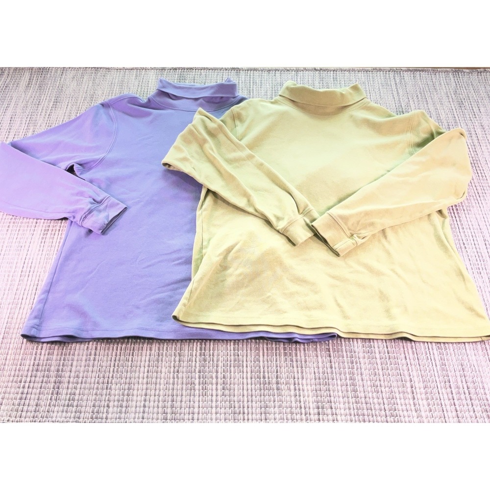 Bundle of 2 L.L. Bean Knit Mock Neck Long Slv Pullover Top Reg Fit Green Purple